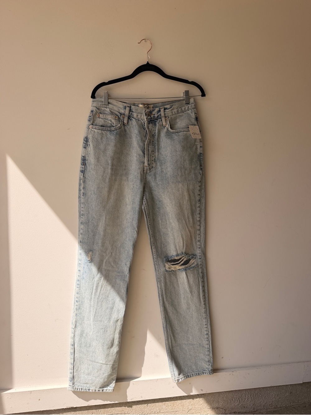 We The Free Light Wash Distressed Straight Leg Jeans